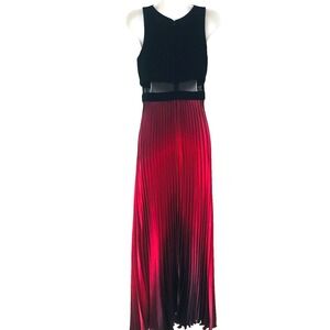 Betsy & Adam Evening Prom Gown Womens 4 Blak Red Pleat Ombre Maxi Whimsigoth USA
